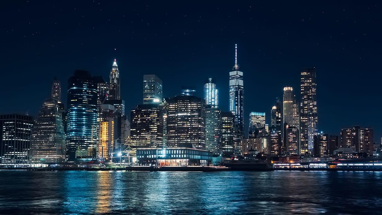 International business skyline at night